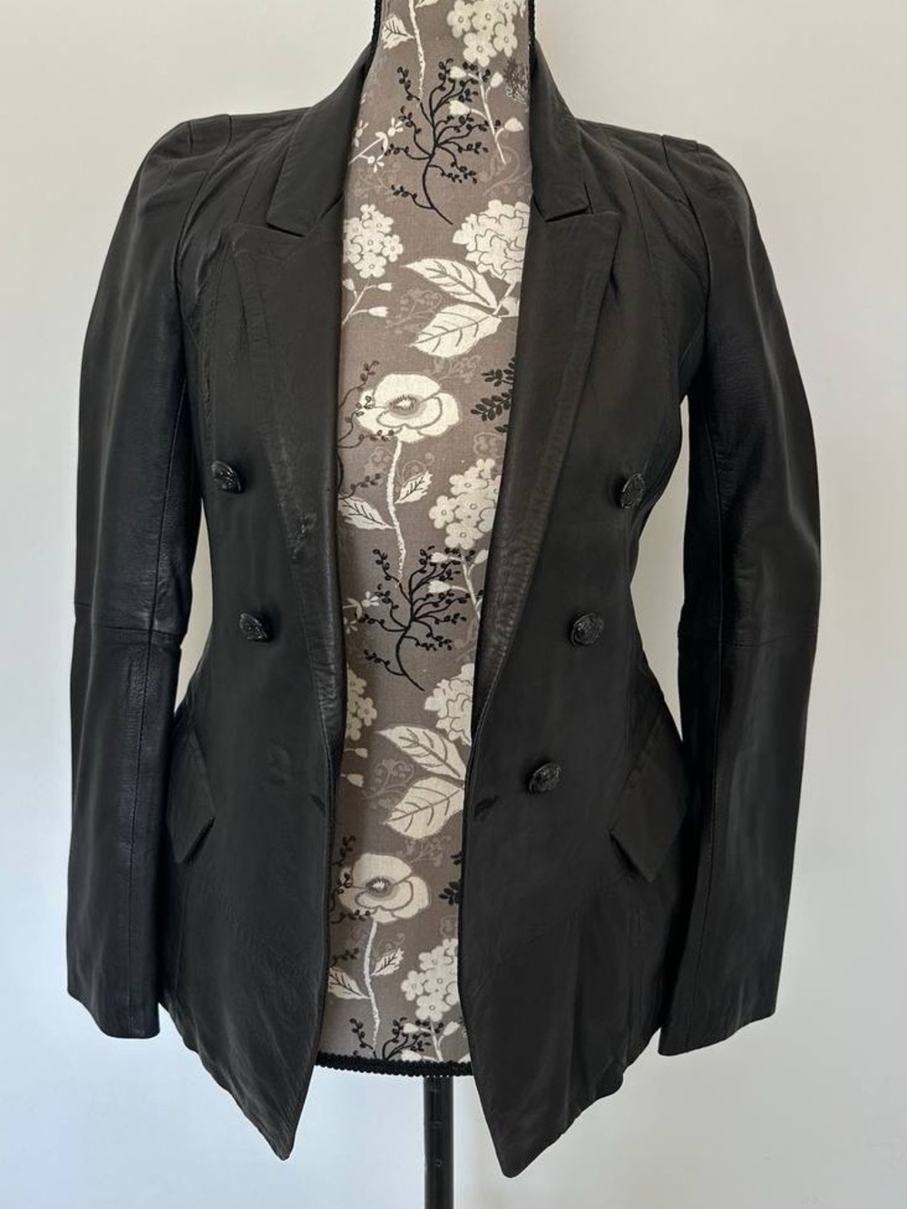 Zara Black Double-Breasted Leather Blazer